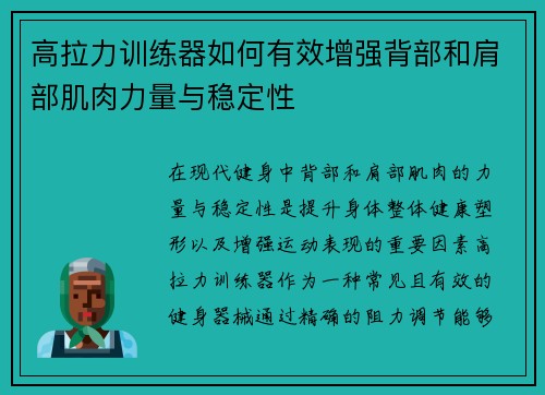 高拉力训练器如何有效增强背部和肩部肌肉力量与稳定性
