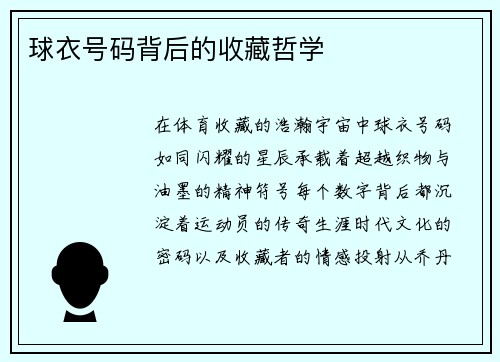球衣号码背后的收藏哲学